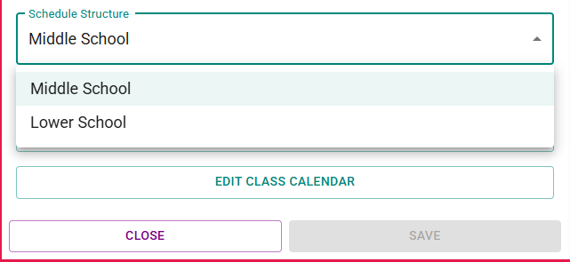 Figure 2: Schedule Structure selector available when multiple schedule structures are enabled.