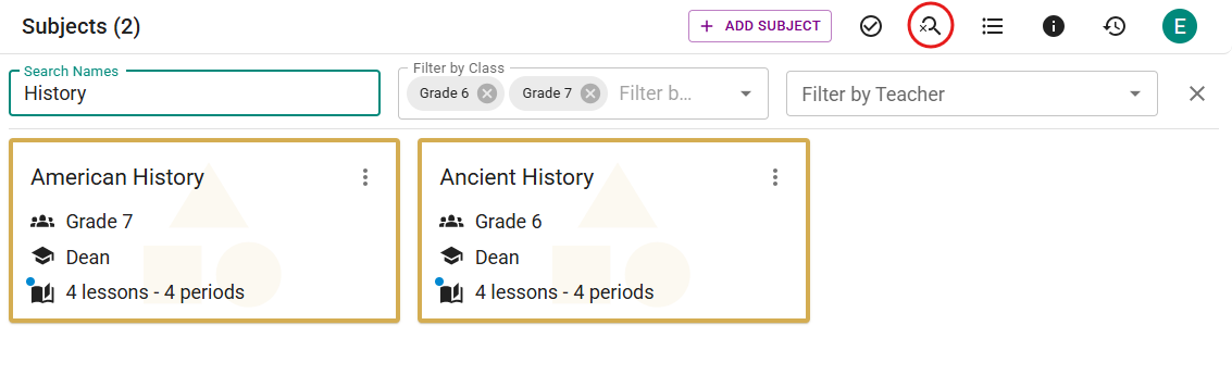 Filtered Subject Page