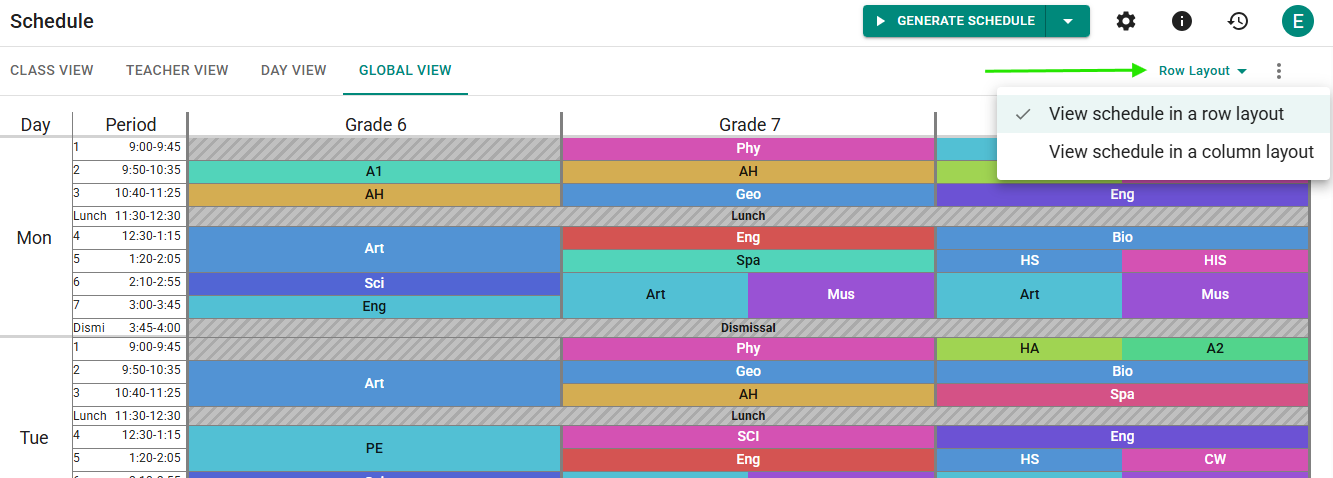 Row vs column view