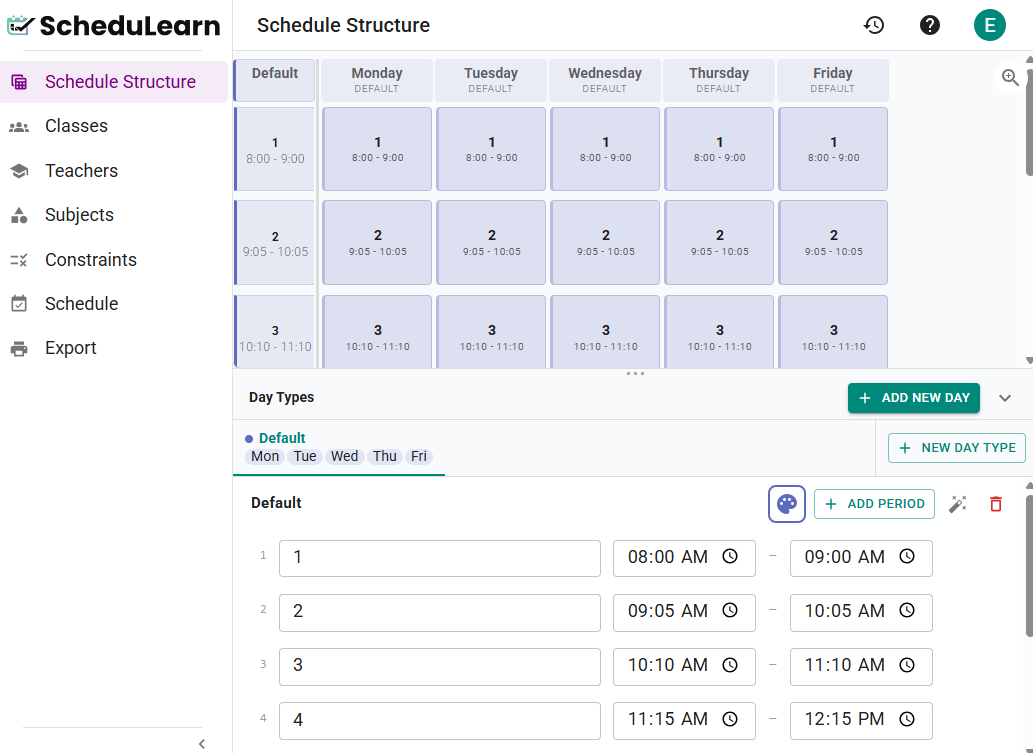 Modifying your schedule structure