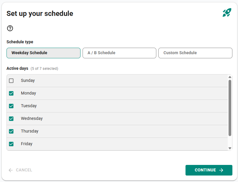 Select the days of your schedule
