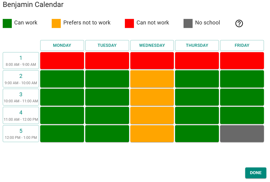 Teacher Calendar Constraints